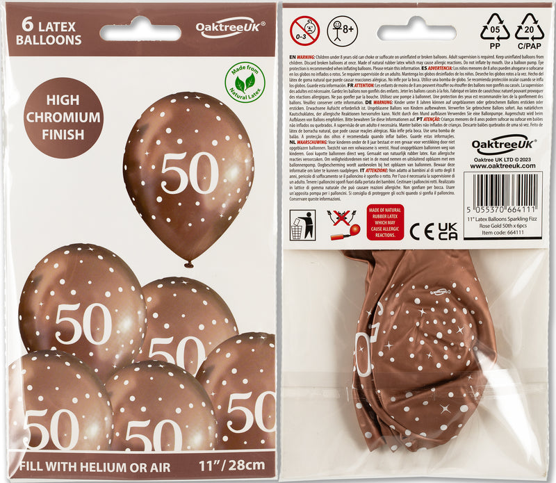 11" OAKTREE SPARKLING FIZZ ROSE GOLD 50TH LATEX (6 PER PACK)