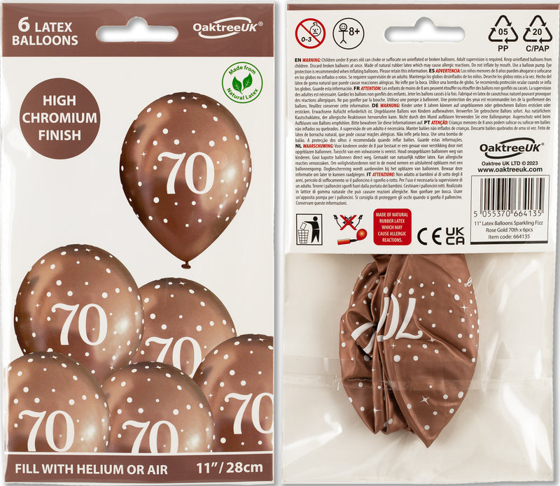 11" OAKTREE SPARKLING FIZZ ROSE GOLD 70TH LATEX (6 PER PACK)