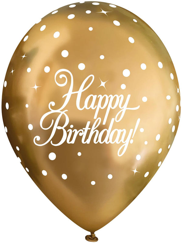 11" OAKTREE SPARKLING FIZZ GOLD HAPPY BIRTHDAY LATEX (6 PER PACK)