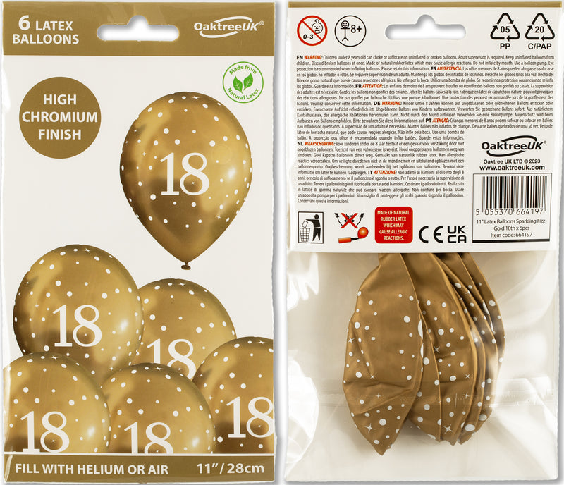 11" OAKTREE SPARKLING FIZZ GOLD 18TH LATEX (6 PER PACK)