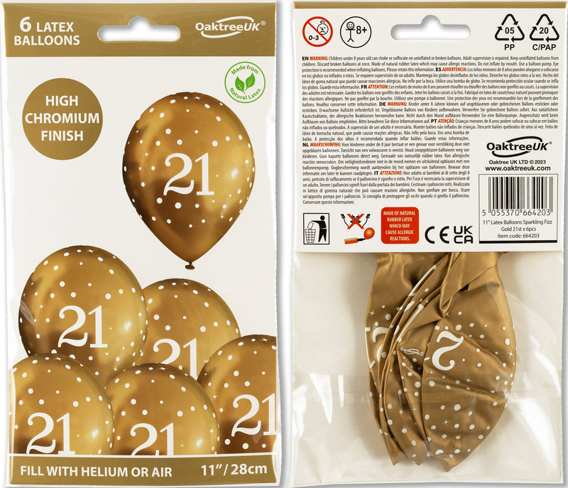 11" OAKTREE SPARKLING FIZZ GOLD 21ST LATEX (6 PER PACK)