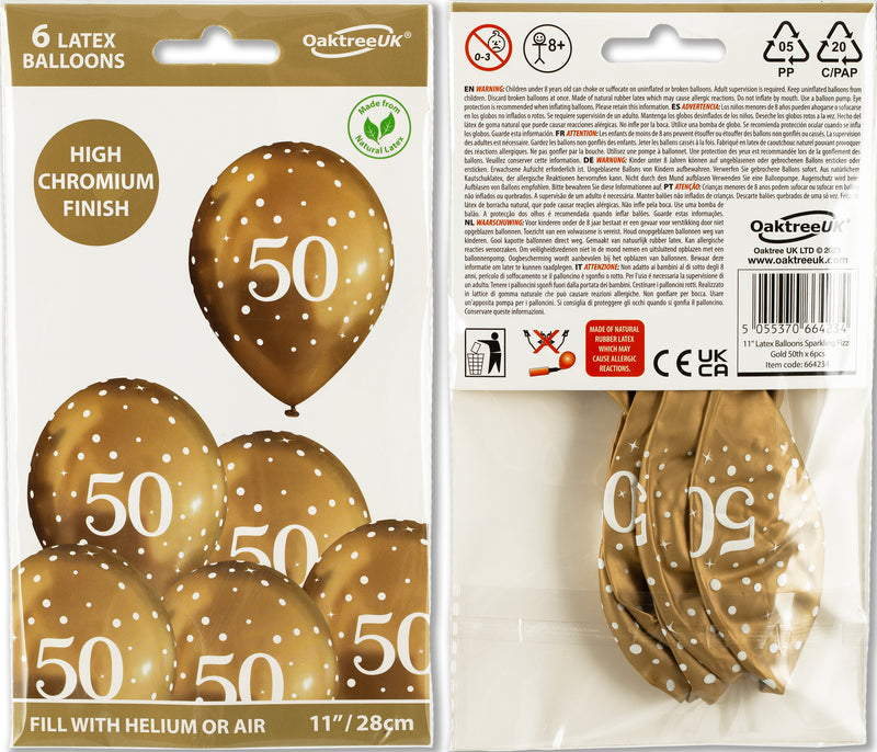 11" OAKTREE SPARKLING FIZZ GOLD 50TH LATEX (6 PER PACK)
