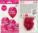 11" OAKTREE FUCHSIA HEARTS HAPPY BIRTHDAY LATEX (6 PER PACK)