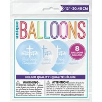 12" BLUE HOLY CROSS FIRST HOLY COMMUNION LATEX BALLOONS (8 BALLOONS PER PACK)