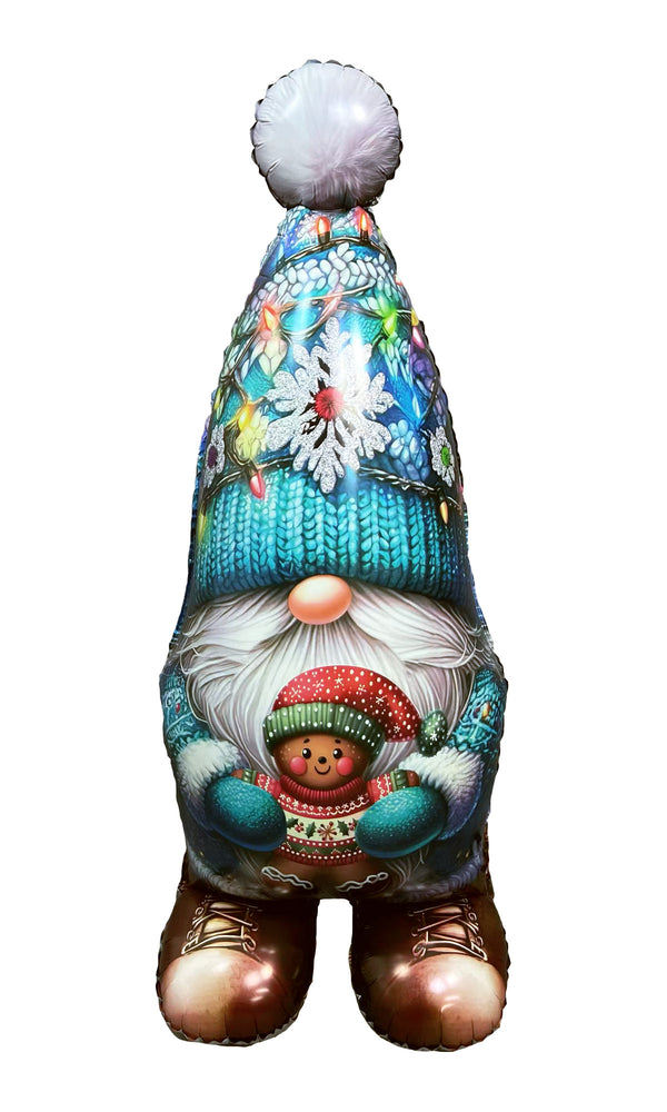 43" GIANT CHRISTMAS GNOME BLUE FOIL (STAND-UP AIR-FILL OR HELIUM)