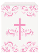 BAGS: PINK HOLY CROSS PAPER TREAT BAGS (8 PER PACK)