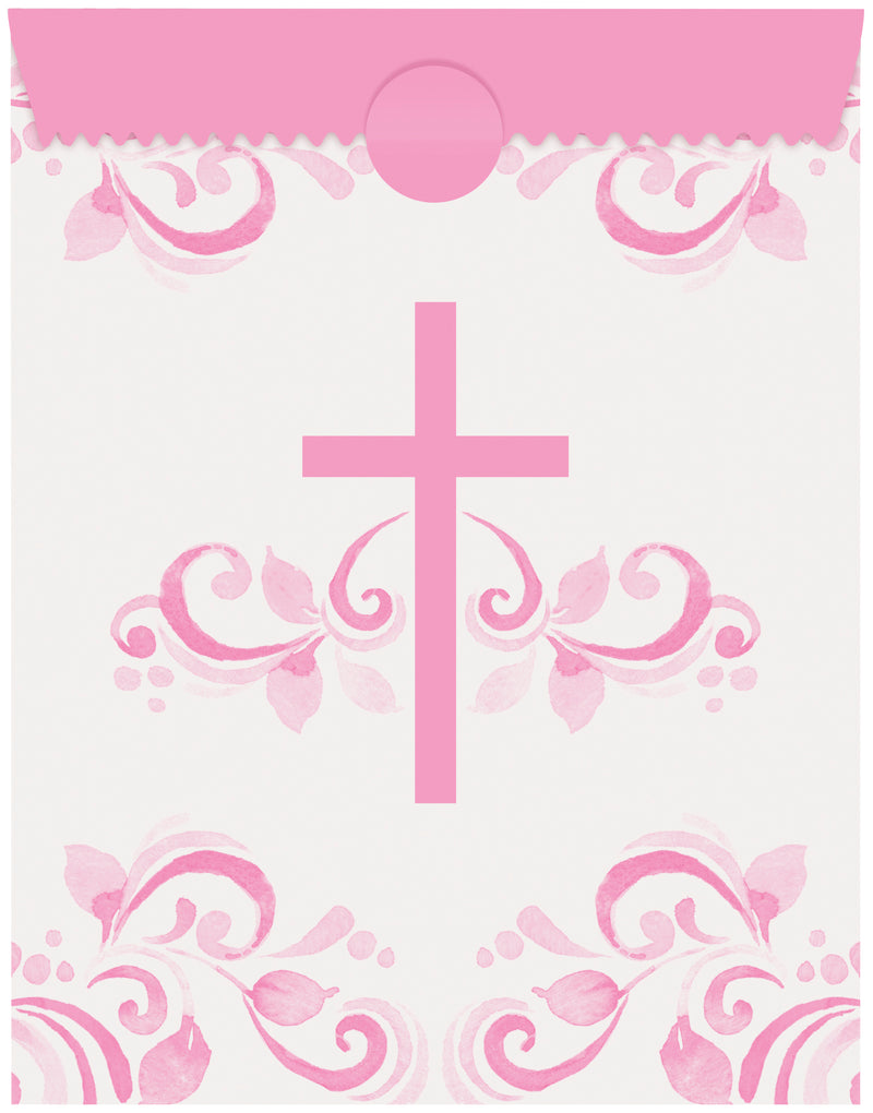 BAGS: PINK HOLY CROSS PAPER TREAT BAGS (8 PER PACK)