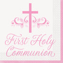 NAPKINS: PINK HOLY CROSS FIRST HOLY COMMUNION LUNCHEON NAPKINS (16 PER PACK)