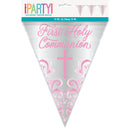 BANNER: 9FT PINK HOLY CROSS FIRST HOLY COMMUNION FOIL FLAG BANNER - LONG FOLD