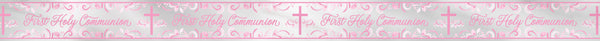 BANNER: 9FT PINK HOLY CROSS FIRST HOLY COMMUNION FOIL BANNER - LONG FOLD