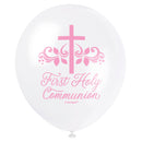 12" PINK HOLY CROSS FIRST HOLY COMMUNION LATEX BALLOONS (8 BALLOONS PER PACK)