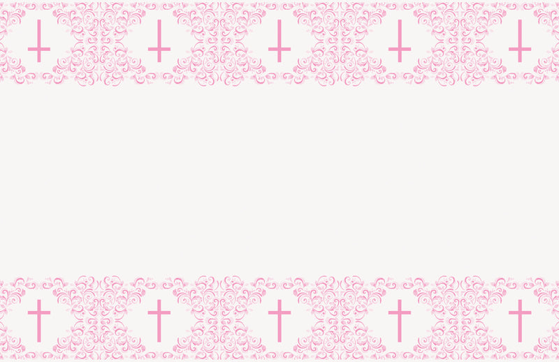 TABLECOVER: PINK HOLY CROSS RECTANGULAR PLASTIC TABLE COVER 54 X 84" (ONE PER PACK)