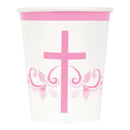 CUPS: 9OZ PINK HOLY CROSS PAPER CUPS (8 PER PACK)