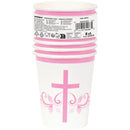 CUPS: 9OZ PINK HOLY CROSS PAPER CUPS (8 PER PACK)