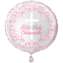 18" ROUND PINK HOLY CROSS FIRST HOLY COMMUNION FOIL