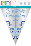BANNER: 9FT BLUE HOLY CROSS FIRST HOLY COMMUNION FOIL FLAG BANNER - LONG FOLD