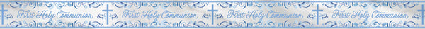 BANNER: 9FT BLUE HOLY CROSS FIRST HOLY COMMUNION FOIL BANNER - LONG FOLD