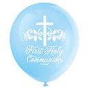 12" BLUE HOLY CROSS FIRST HOLY COMMUNION LATEX BALLOONS (8 BALLOONS PER PACK)