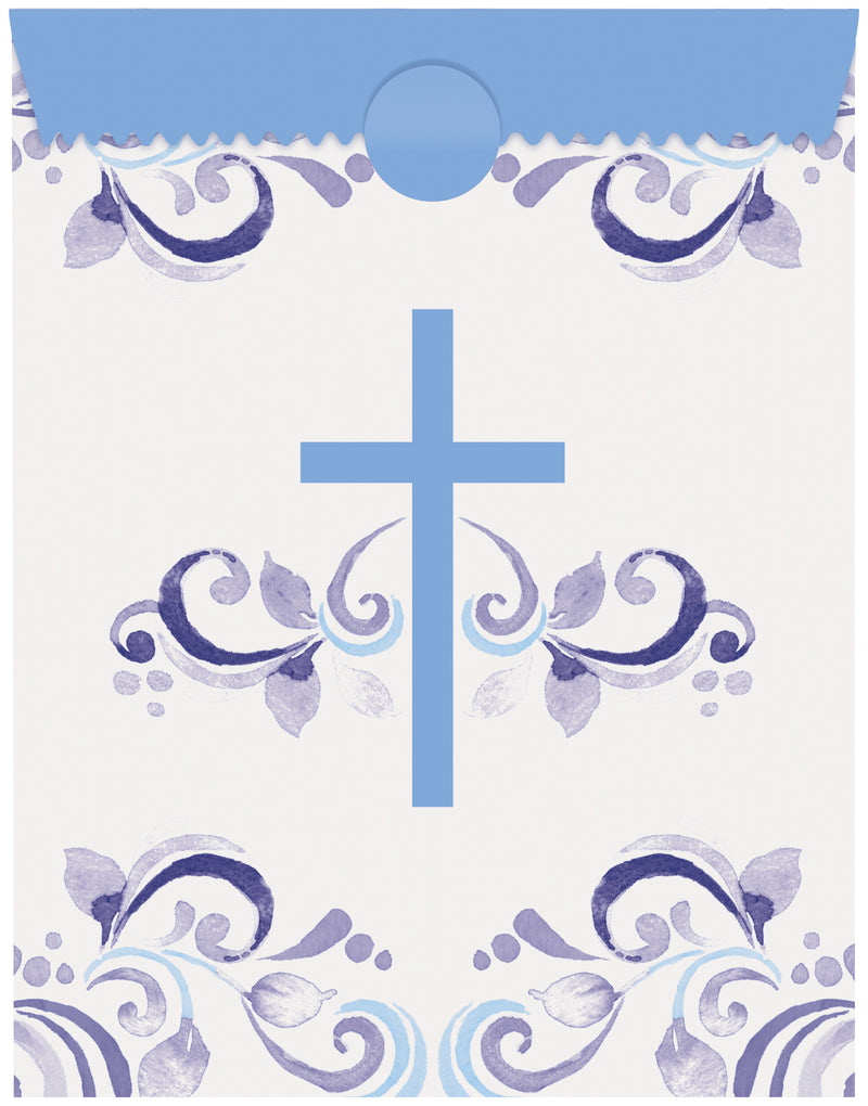 BAGS: BLUE HOLY CROSS PAPER TREAT BAGS (8 PER PACK)
