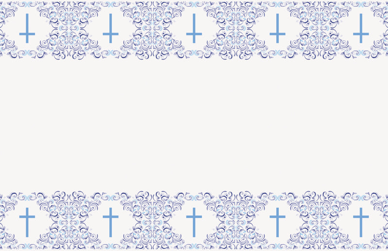 TABLECOVER: BLUE HOLY CROSS RECTANGULAR PLASTIC TABLE COVER 54 X 84" (ONE PER PACK)