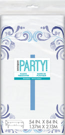 TABLECOVER: BLUE HOLY CROSS RECTANGULAR PLASTIC TABLE COVER 54 X 84" (ONE PER PACK)