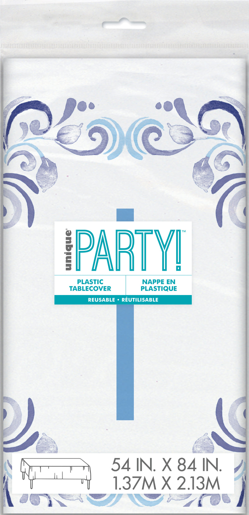 TABLECOVER: BLUE HOLY CROSS RECTANGULAR PLASTIC TABLE COVER 54 X 84" (ONE PER PACK)