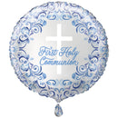 18" ROUND BLUE HOLY CROSS FIRST HOLY COMMUNION FOIL