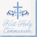 NAPKINS: BLUE HOLY CROSS FIRST HOLY COMMUNION LUNCHEON NAPKINS (16 PER PACK)