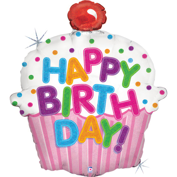 31" HAPPY BIRTHDAY CUPCAKE HOLOGRAPHIC FOIL