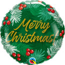 18" ROUND CHRISTMAS GREENS & BERRIES FOIL