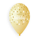 13" HAPPY BIRTHDAY GOLDEN DOTS LATEX (25 PER PACK)