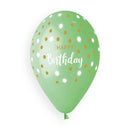 13" HAPPY BIRTHDAY GOLDEN DOTS LATEX (25 PER PACK)