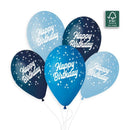 13" HAPPY BIRTHDAY BLUE & WHITE LATEX (25 PER PACK)