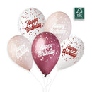 13" HAPPY BIRTHDAY PINKS, VINO & WHITE LATEX (25 PER PACK)