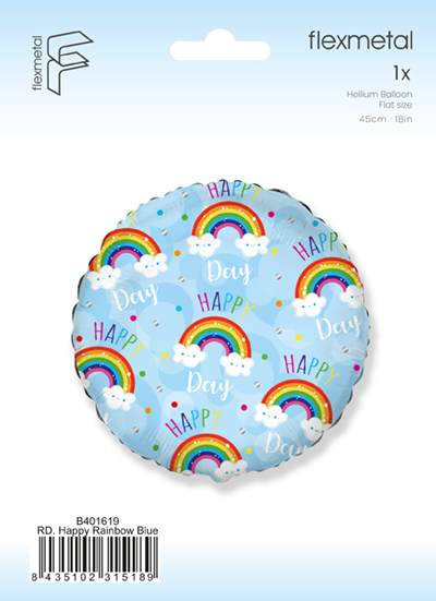 18" ROUND HAPPY RAINBOW DAY BLUE FOIL