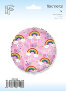 18" ROUND HAPPY RAINBOW PINK FOIL