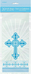 GIFT BAG: RADIANT CROSS BLUE CELLOPHANE GIFT BAGS (20 PER PACK)