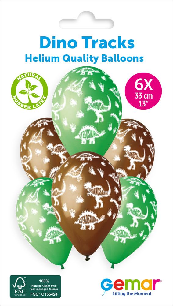 13" GEMAR RETAIL LATEX DINO TRACKS #8413 (6 BALLOONS PER PACK)