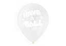 13" DIAMOND CLEAR DEBS 'HAVE A BALL' LATEX WHITE PRINT (25 PER BAG)