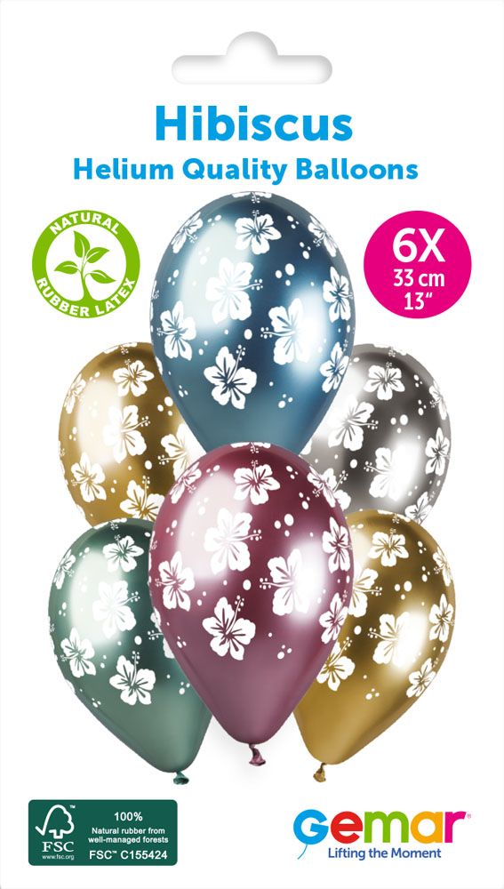 13" GEMAR RETAIL LATEX SHINY HIBISCUS #728 (6 BALLOONS PER PACK)