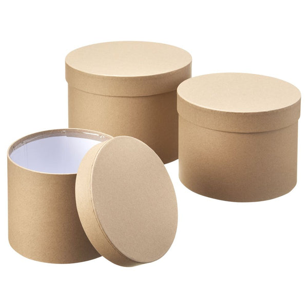 HAT BOXES: NATURAL KRAFT ROUND SYMPHONY HAT BOXES (SET OF 3)
