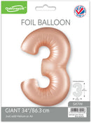 34" NUMBER 3 SATIN PASTEL ROSE QUARTZ FOIL