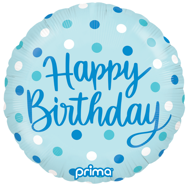 18" ROUND HAPPY BIRTHDAY BLUE DOTS FOIL