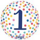 18" ROUND HAPPY BIRTHDAY COLOURFUL CONFETTI AGE 1 FOIL