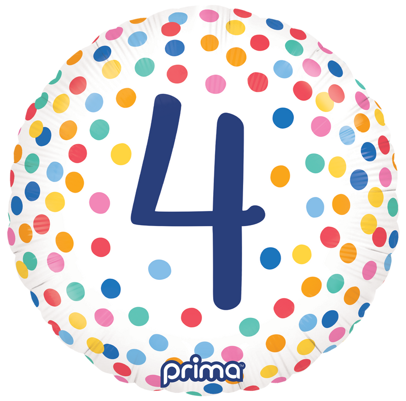 18" ROUND HAPPY BIRTHDAY COLOURFUL CONFETTI AGE 4 FOIL