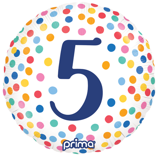 18" ROUND HAPPY BIRTHDAY COLOURFUL CONFETTI AGE 5 FOIL