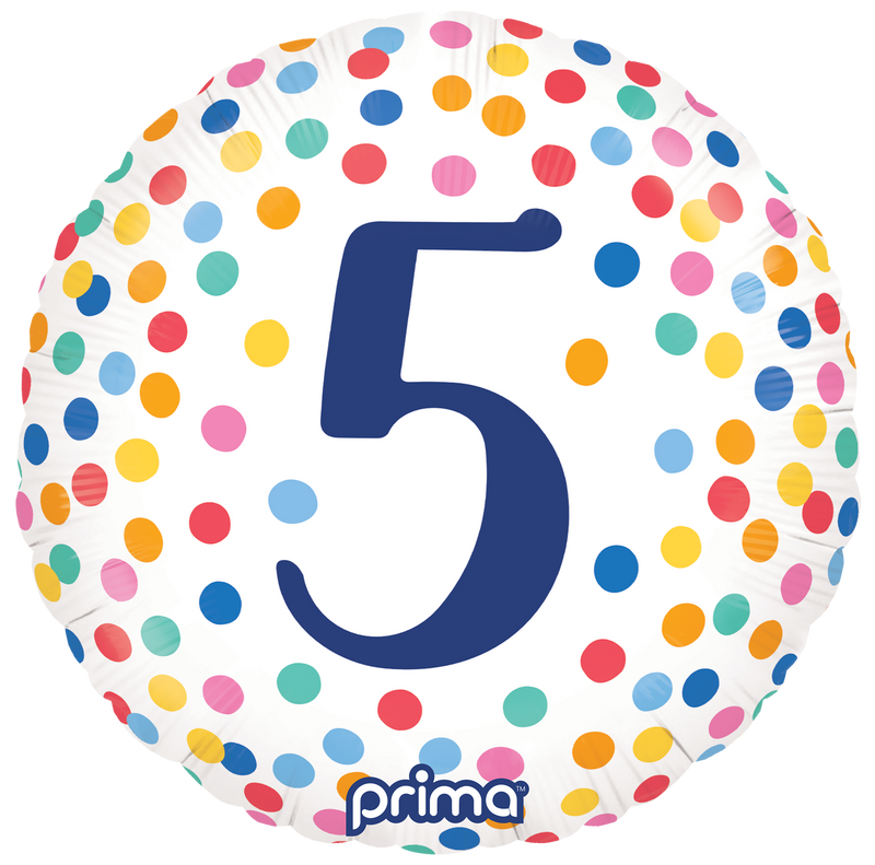 18" ROUND HAPPY BIRTHDAY COLOURFUL CONFETTI AGE 5 FOIL