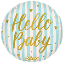 18" ROUND HELLO BABY BLUE STRIPES FOIL