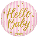18" ROUND HELLO BABY PINK STRIPES FOIL