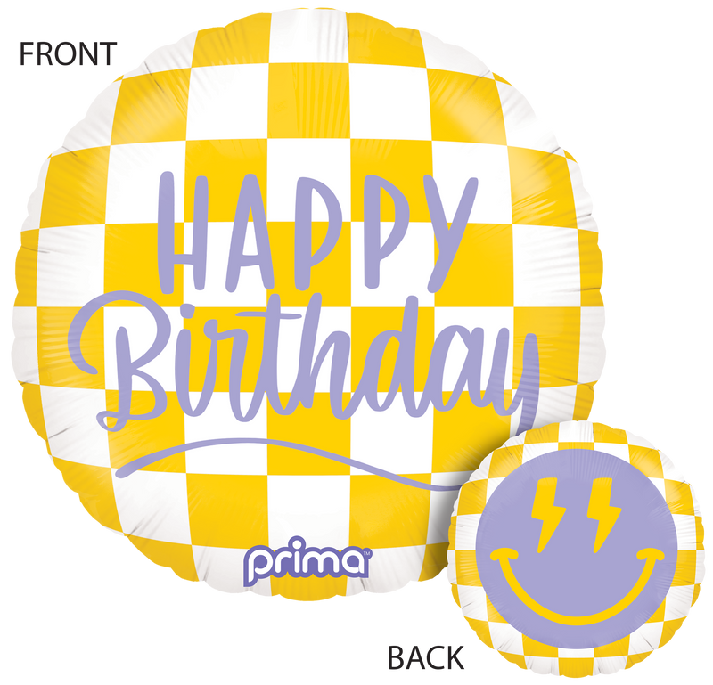 18" ROUND HAPPY BIRTHDAY HAPPY FACE CHECKER FOIL